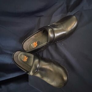 Dansko Black Leather Slip-On Clogs for Women